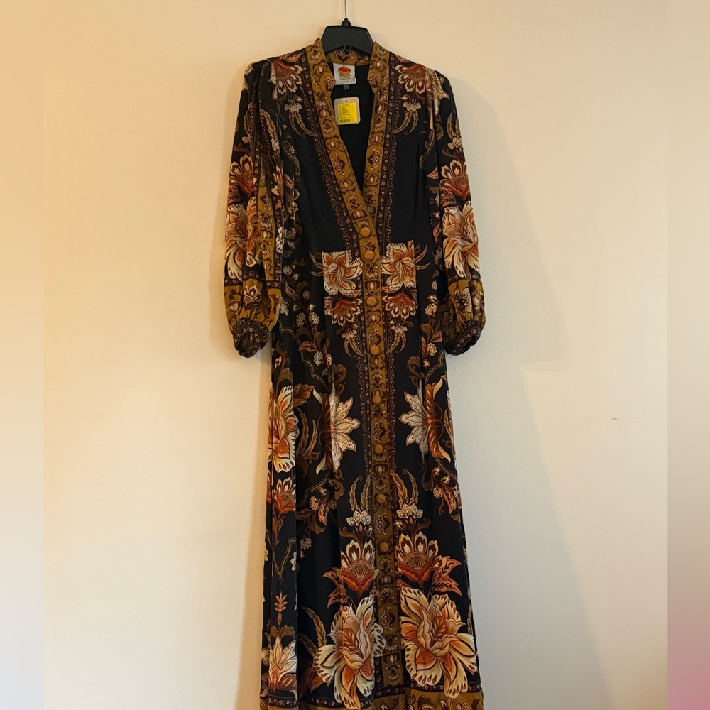 Farm Rio Black Majestic Garden Buttoned Puff Sleeve Maxi Dress - Picture 4 of 5